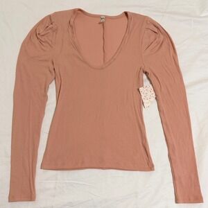 FP Intimately 'Hey Lady' Long Sleeve Top Womens Small Tee Canvas Soft Pink NEW